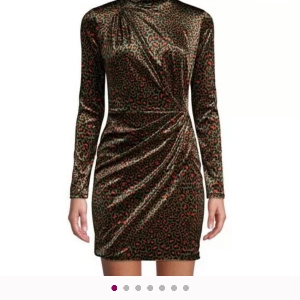Black Halo Long Sleeve Leopard Print Dress